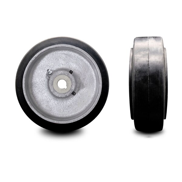 5" x 2" Rubber Tread on Cast Iron Keyed Drive Wheel - 14mm Bore -